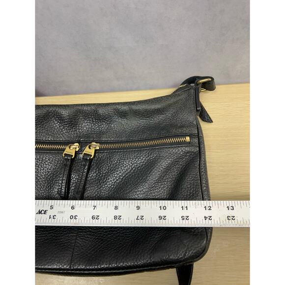 Vintage Fossil Pebbled Soft Black Cow Hide Leather Two Zip Pockets Shoulder Bag - Picture 12 of 14